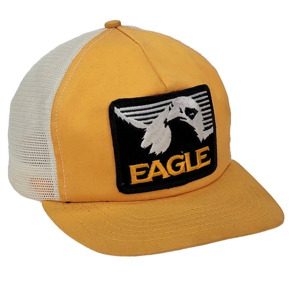 Eagle Patch Trucker Hat Mens OSFM Yellow Mesh Snapback Vintage Retro Made in USA